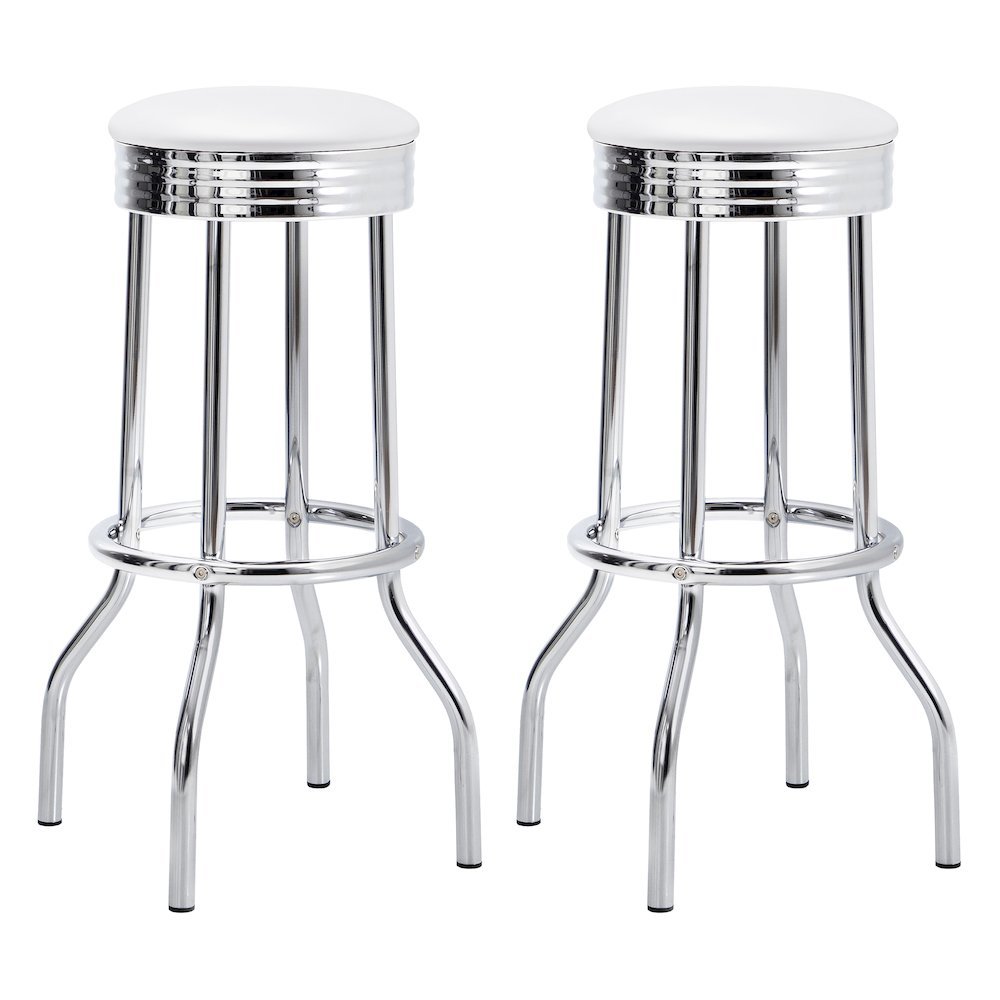 White Swivel Bar Stools - Modern Upholstered Metal Barstools, Set of 2. Picture 1
