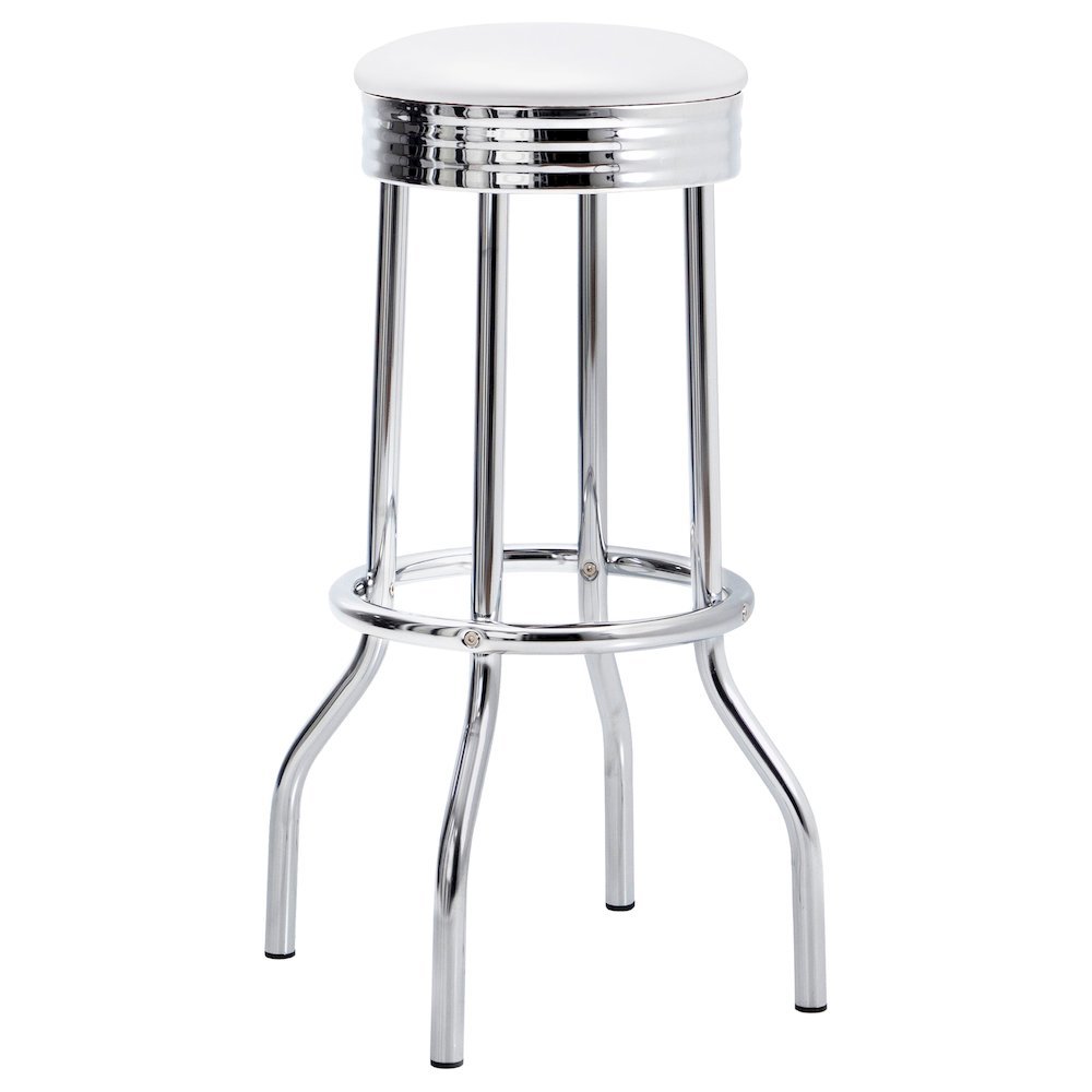 White Swivel Bar Stools - Modern Upholstered Metal Barstools, Set of 2. Picture 4