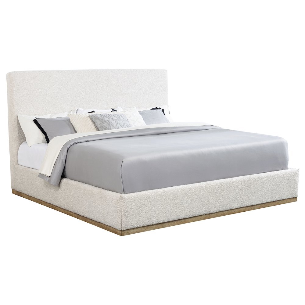 Beige King Size Upholstered Bed Frame, Elegant Upholstered Bed Frame King. Picture 1
