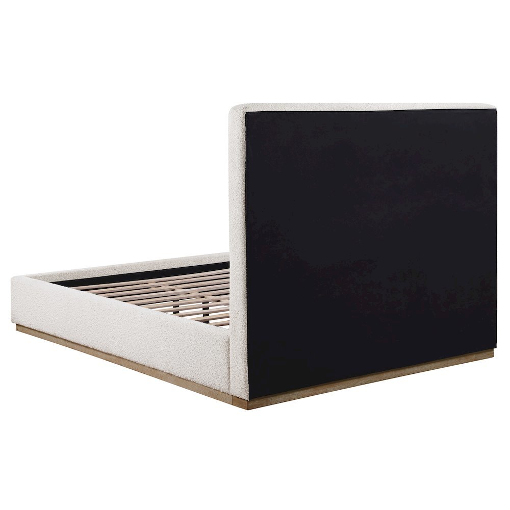 Beige Upholstered Queen Size Bed Frame with Headboard Platform Bed. Picture 5