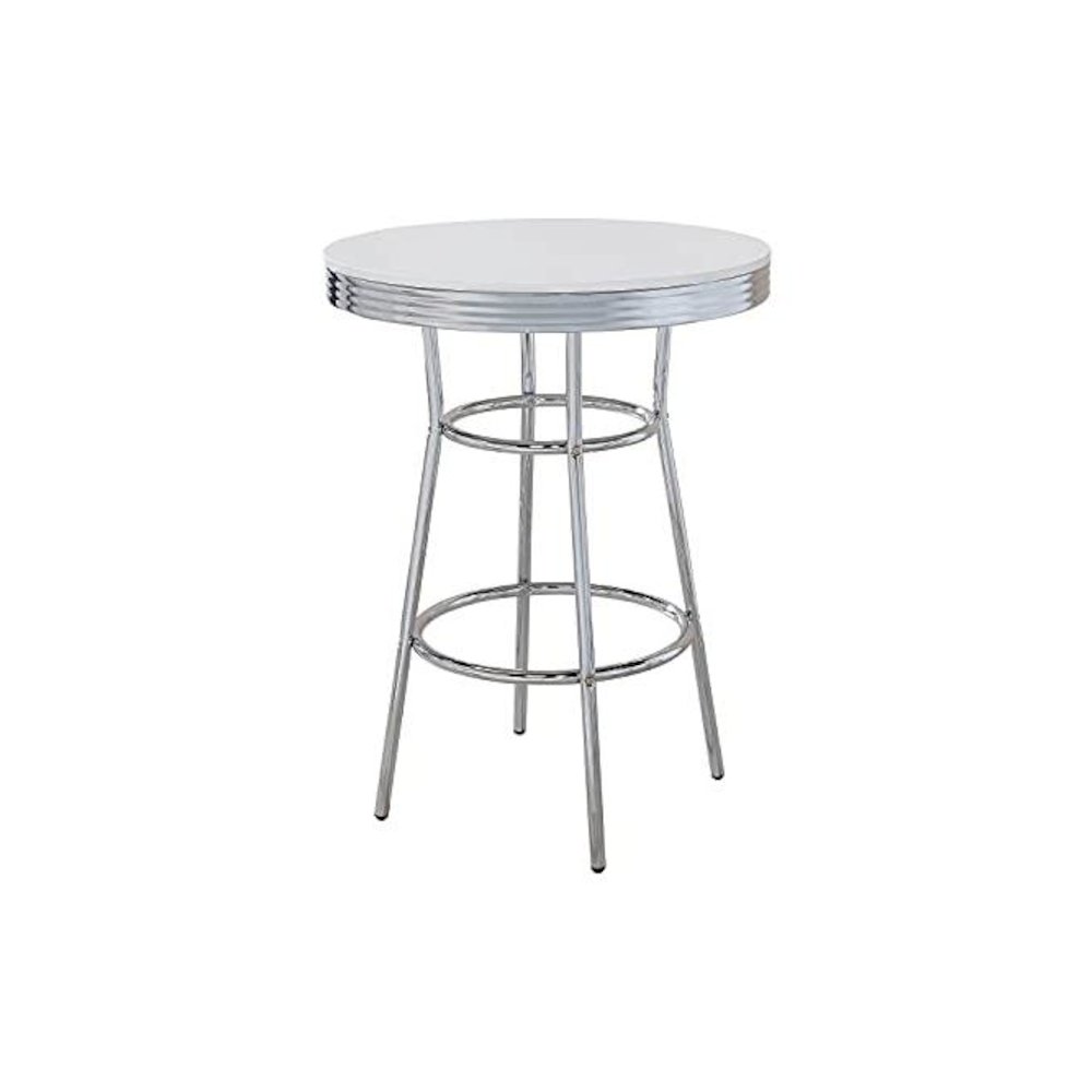 Round Bar Table with Chrome and Glossy White Finish, Bar Height Table. Picture 1
