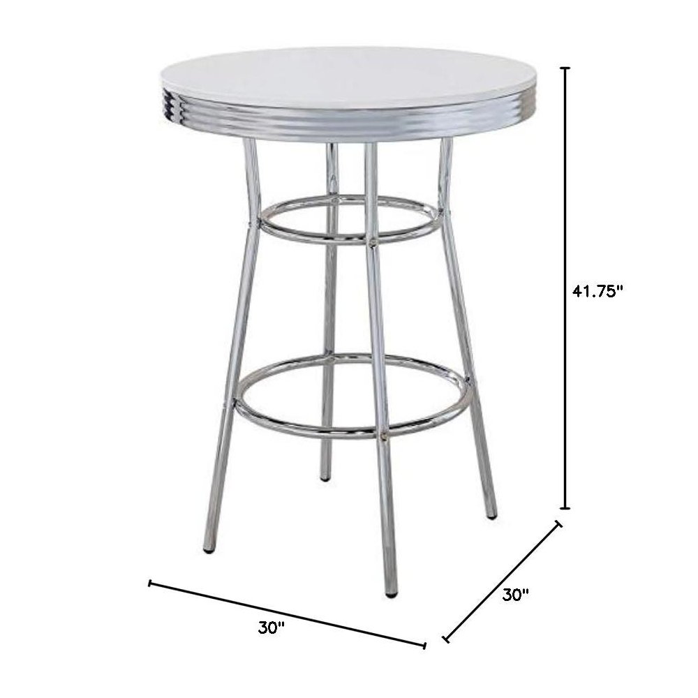 Round Bar Table with Chrome and Glossy White Finish, Bar Height Table. Picture 4