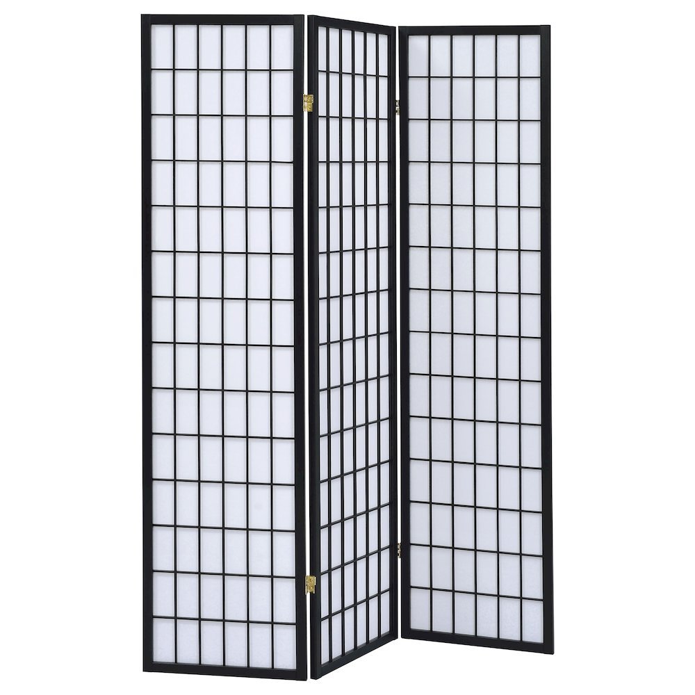 Wood Folding Shoji Screen 3-Panel, Black Finish, Privacy Partition. Picture 4