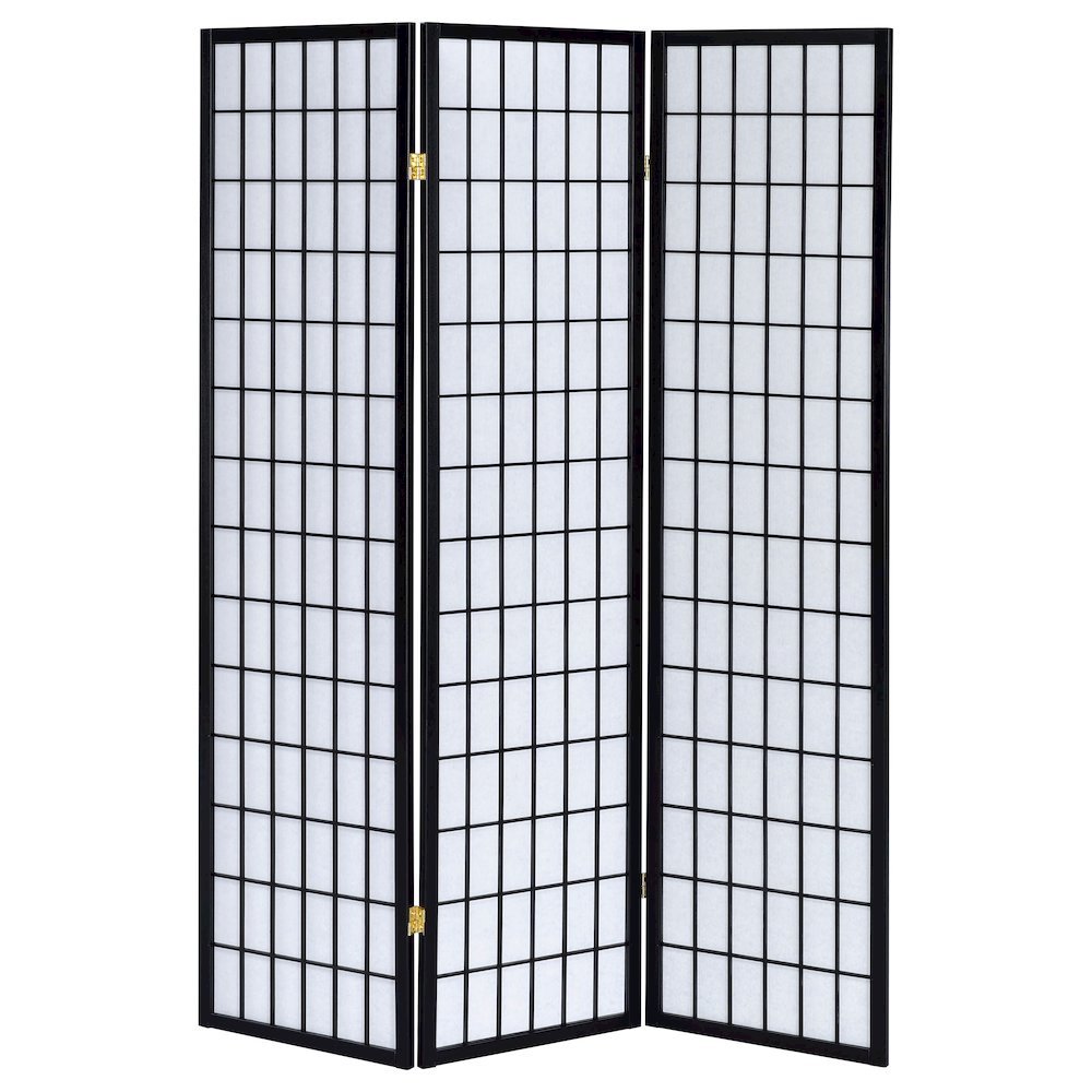 Wood Folding Shoji Screen 3-Panel, Black Finish, Privacy Partition. Picture 1