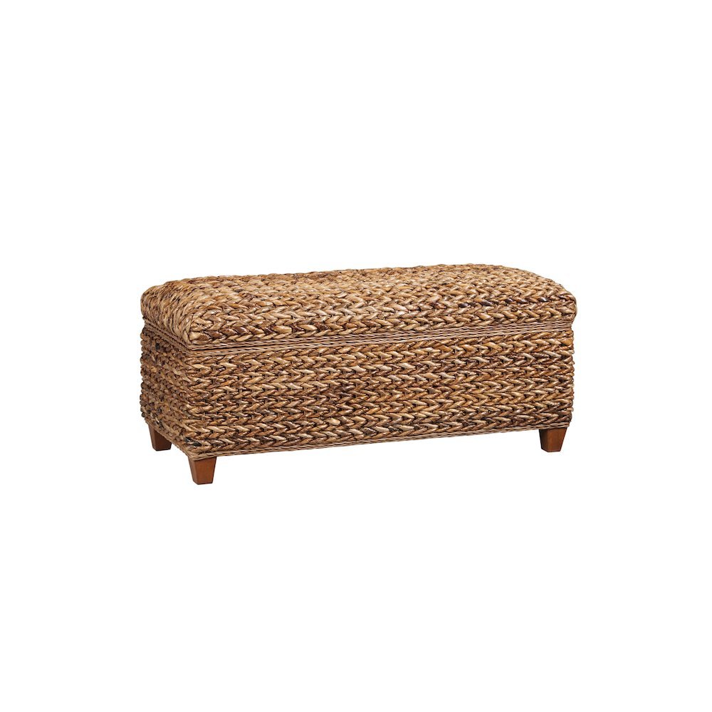 Amber Woven Storage Basket with Lid, Chest Style Mahogany Storage Trunk. Picture 1