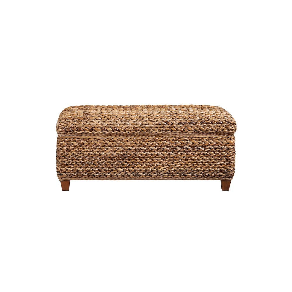 Amber Woven Storage Basket with Lid, Chest Style Mahogany Storage Trunk. Picture 5