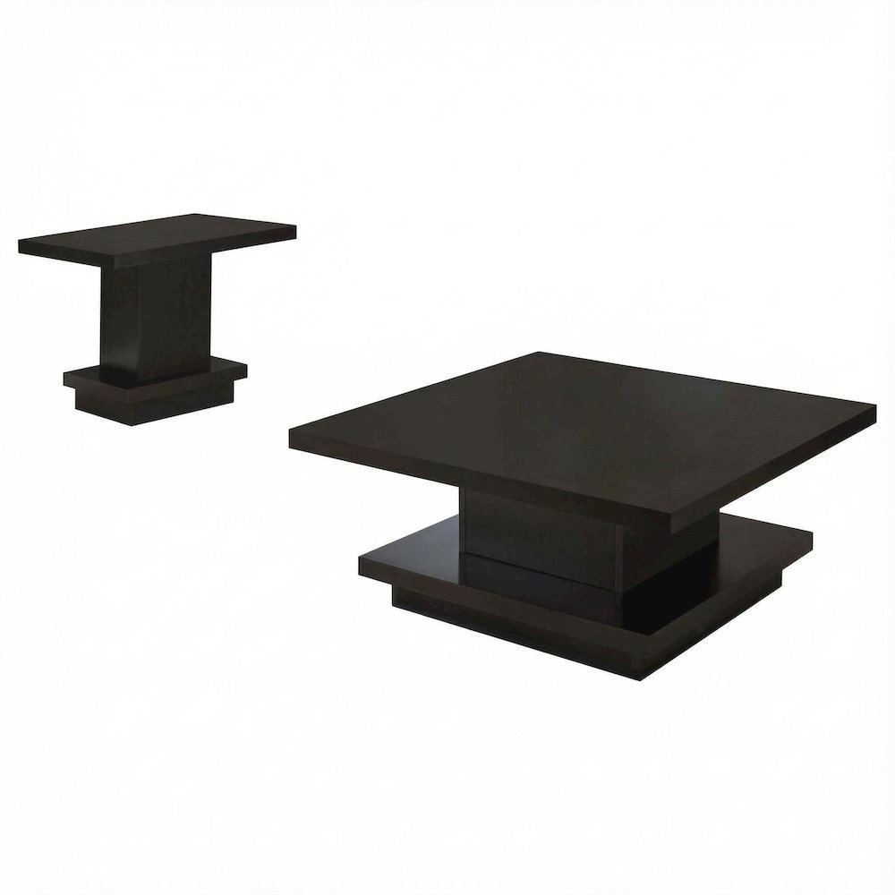 Cappuccino 2-Piece Square Coffee and End Table Set with Plastic Glide. Picture 1