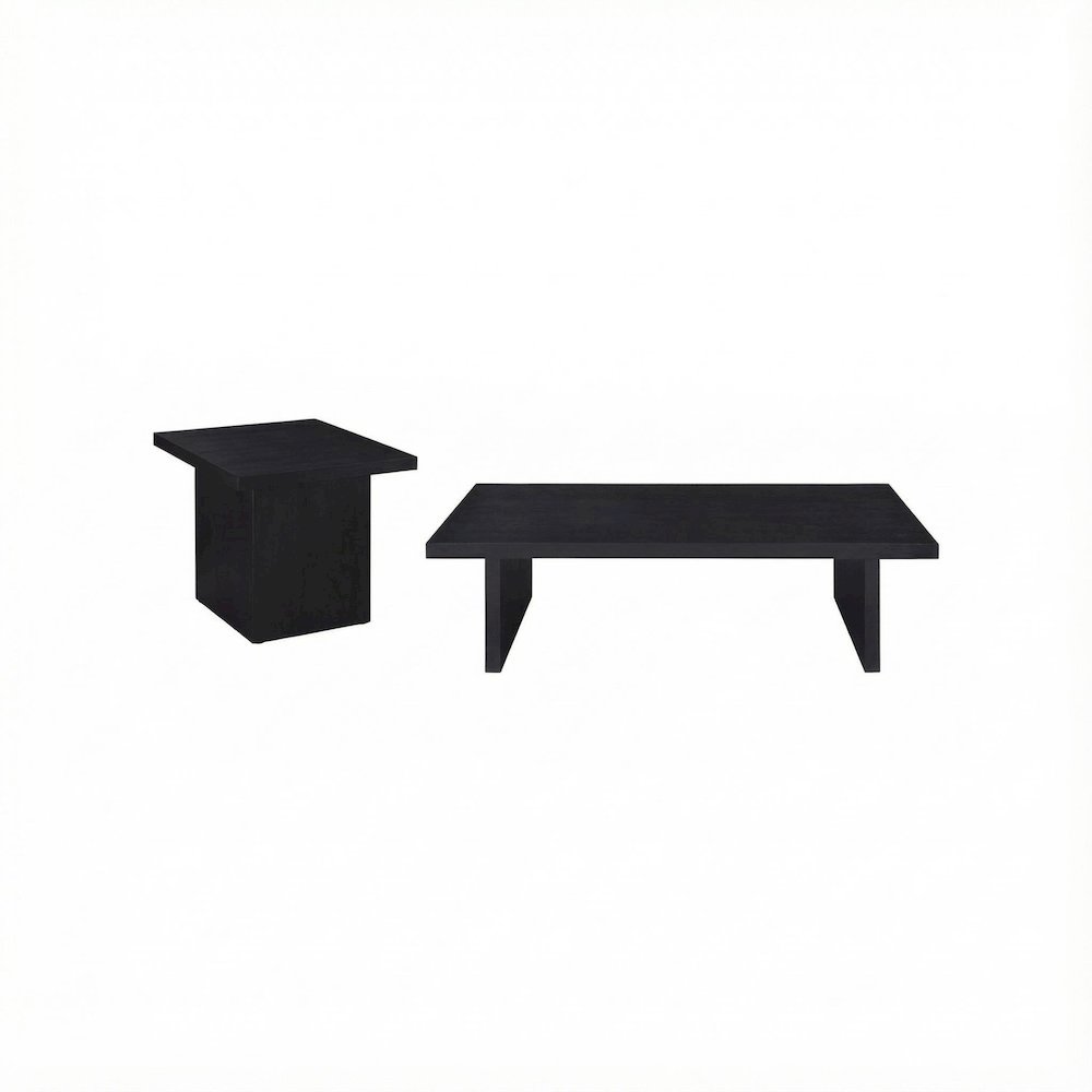 Black 2-Piece Rectangular Table Set with Contemporary Design and Durable Glide. Picture 1