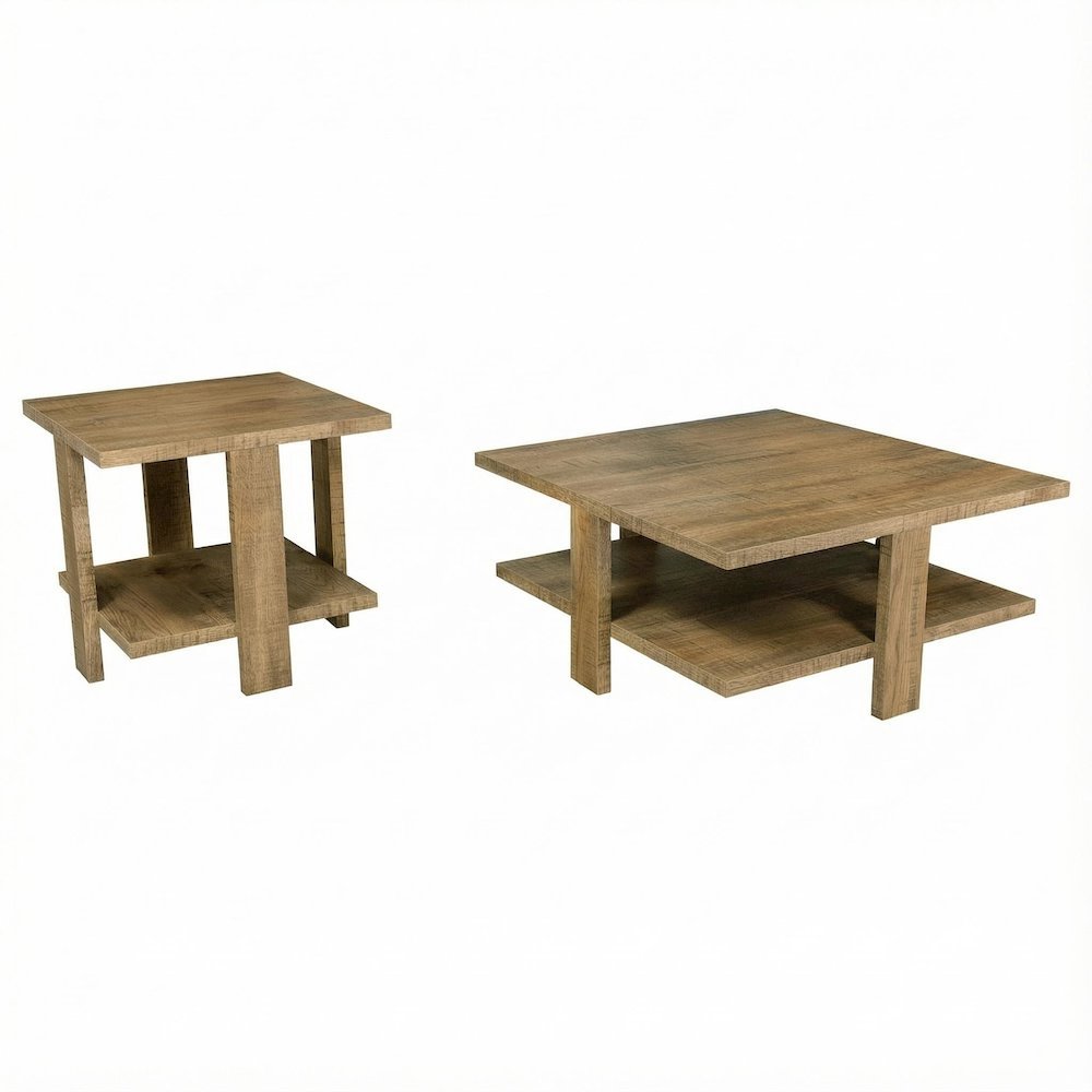 Round Mango Brown Coffee and End Table Set 2-Piece with Farmhouse Style. Picture 1