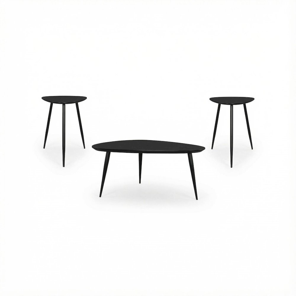 Black Triangular 3-Piece Coffee and End Table Set with Mid-Century Modern Design. Picture 1