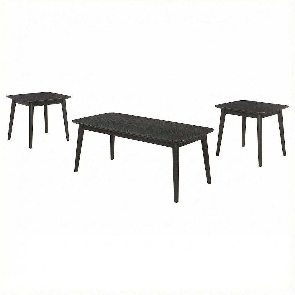 3-Piece Black Rectangular Coffee Table Set with Mid-Century Modern Style. Picture 1