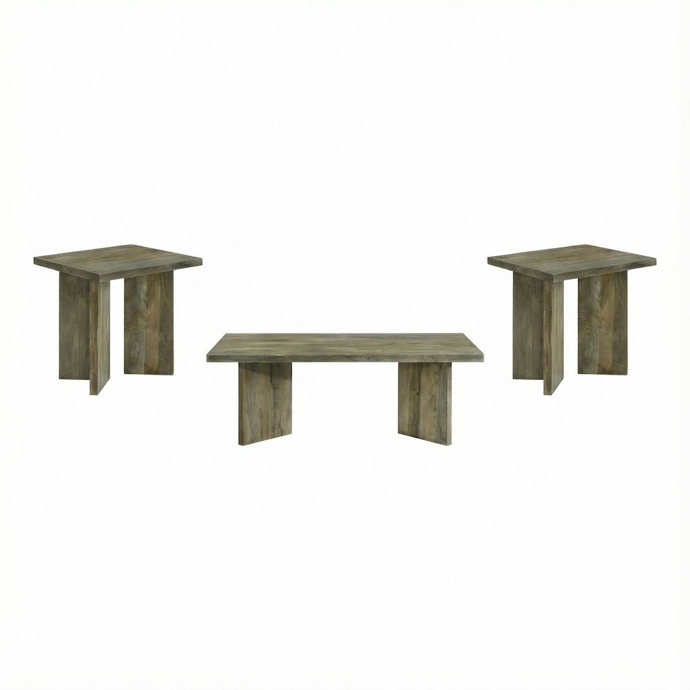 Mango Brown 3-Piece Coffee and End Table Set with Rectangular Farmhouse Design. Picture 1