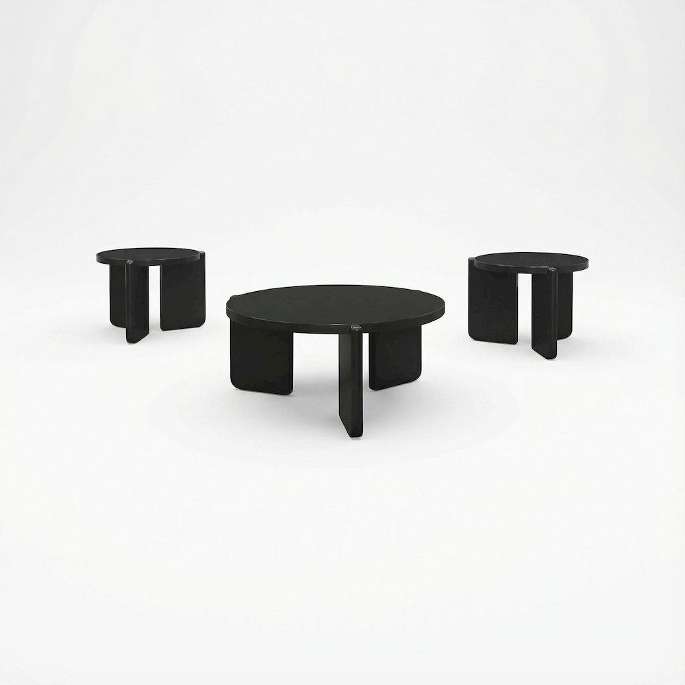 3-Piece Solid Wood Coffee and End Table Set, Round Tops, Contemporary Design. Picture 1