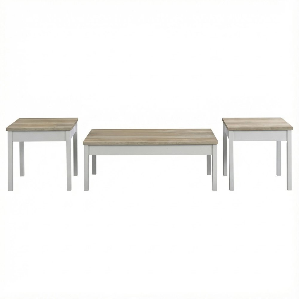 3-Piece Brown Rectangular Coffee Table Set with Coastal Style Finish. Picture 1