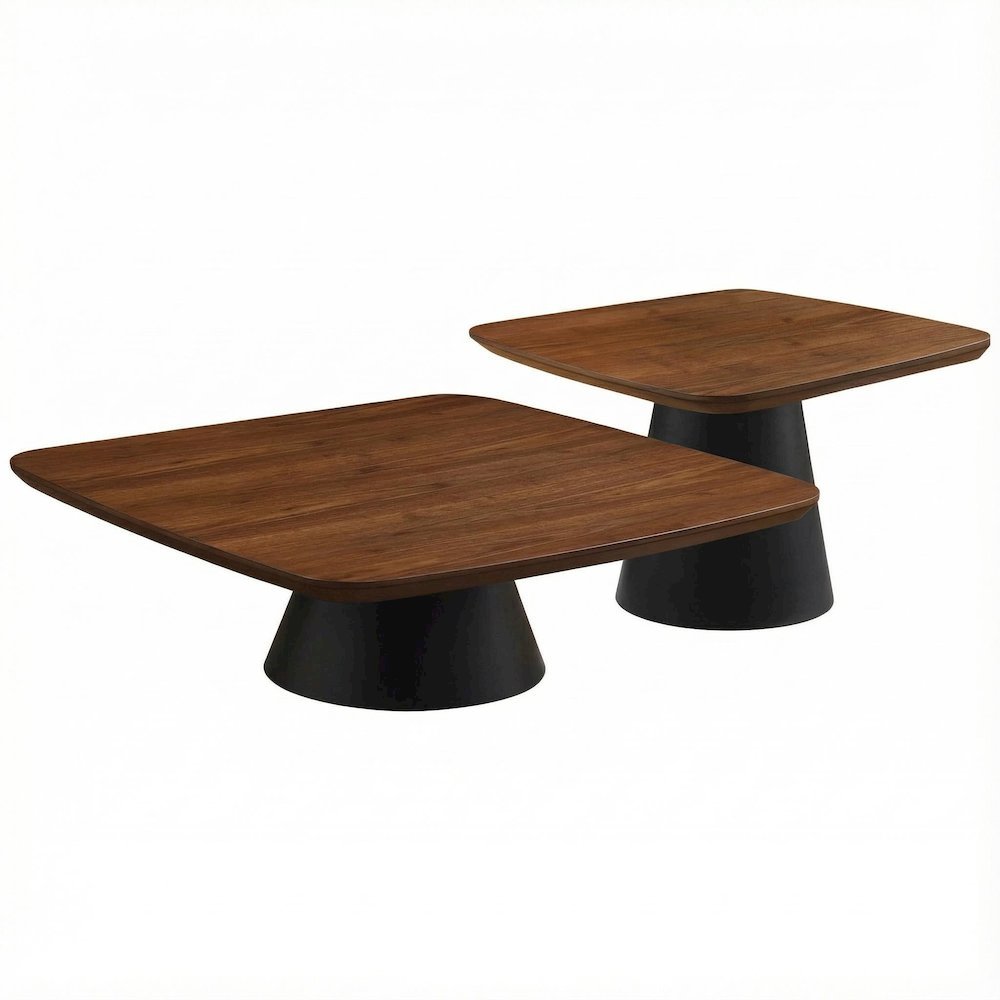 Walnut and Black 2-Piece Coffee and End Table Set with Contemporary Style. Picture 1