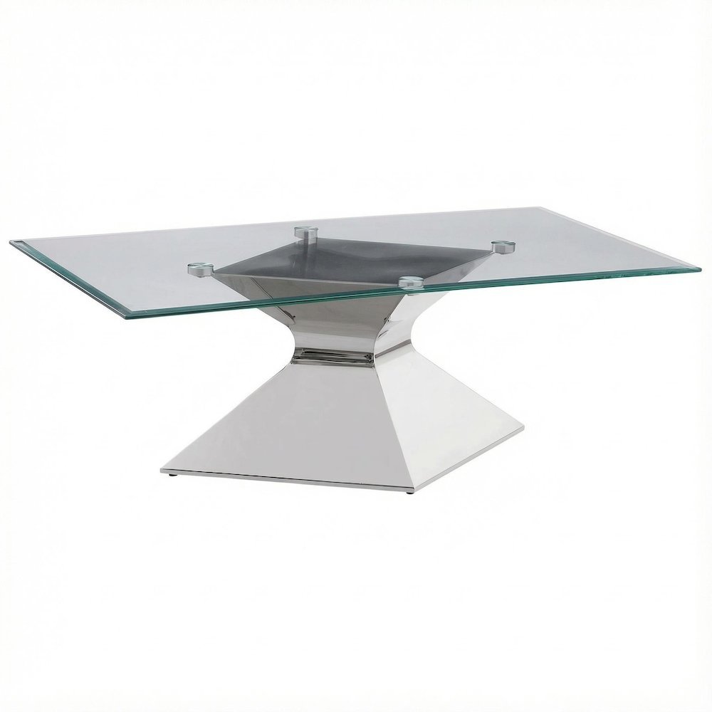 Rectangular Chrome Coffee Table with Glass Top and Stainless Steel Frame. Picture 1