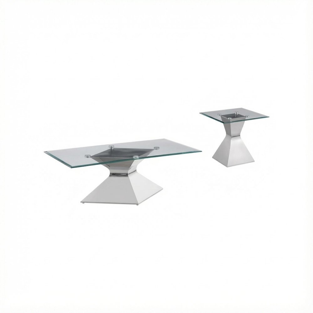 Chrome 2-Piece Rectangular Coffee and End Table Set with Contemporary Design. Picture 1