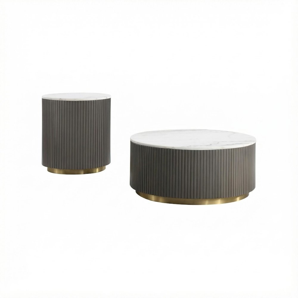 White 2-Piece Round Coffee and End Table Set with Contemporary Design. Picture 1