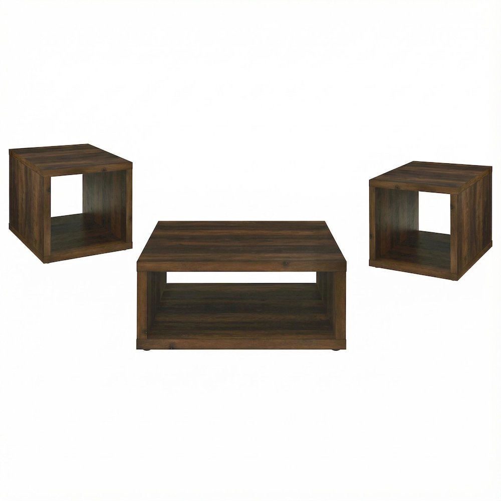 Dark Pine 3-Piece Coffee and End Table Set with Plastic Glide, Farmhouse Style. Picture 1