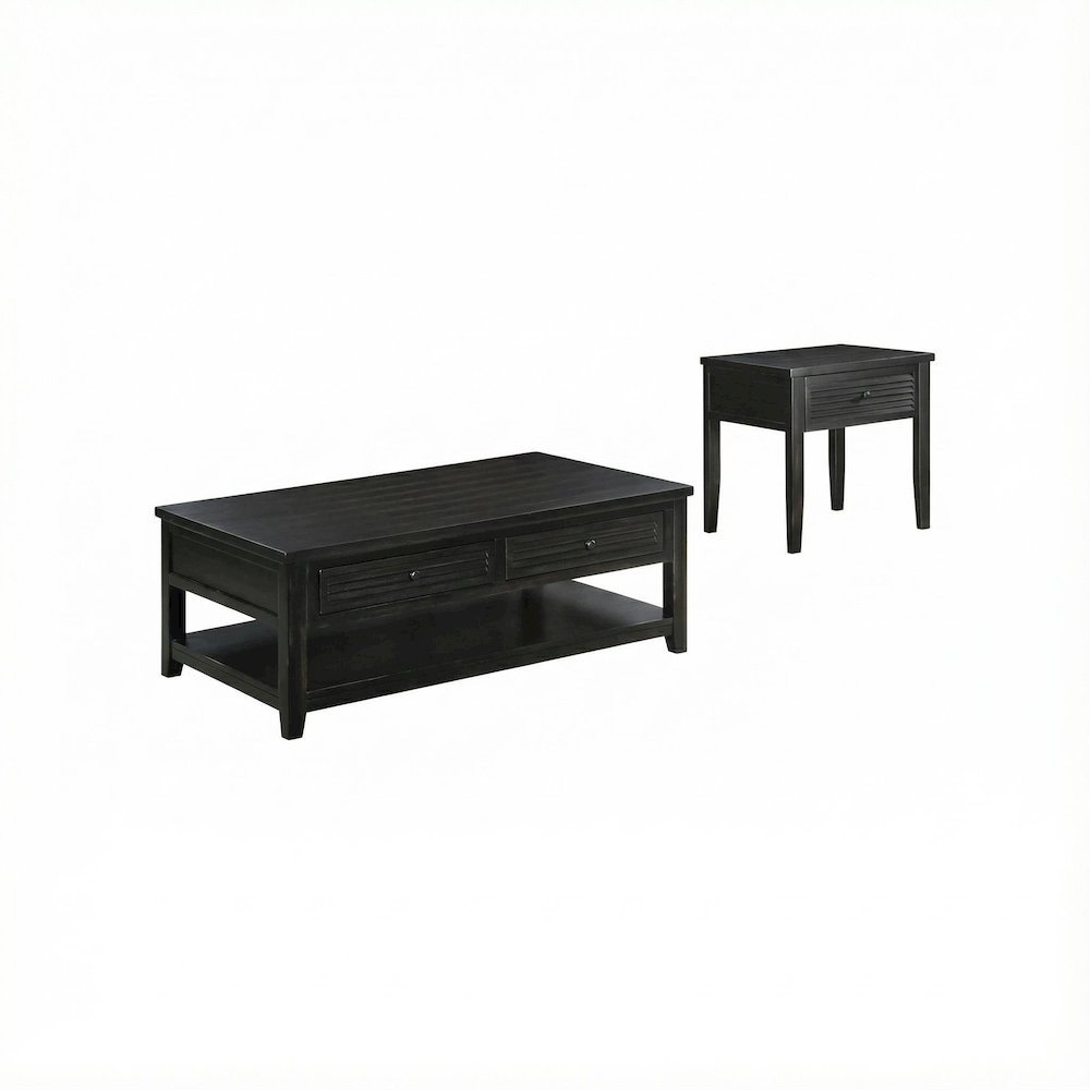 Distressed Java 2-Piece Coffee and End Table Set with Farmhouse Style. Picture 1