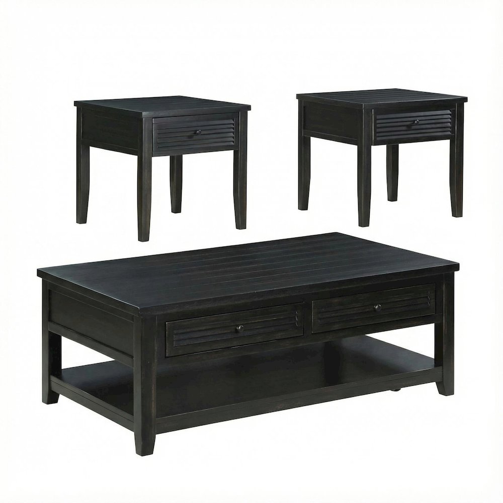 Distressed Java 3-Piece Coffee and End Table Set Farmhouse Style Sturdy Design. Picture 1