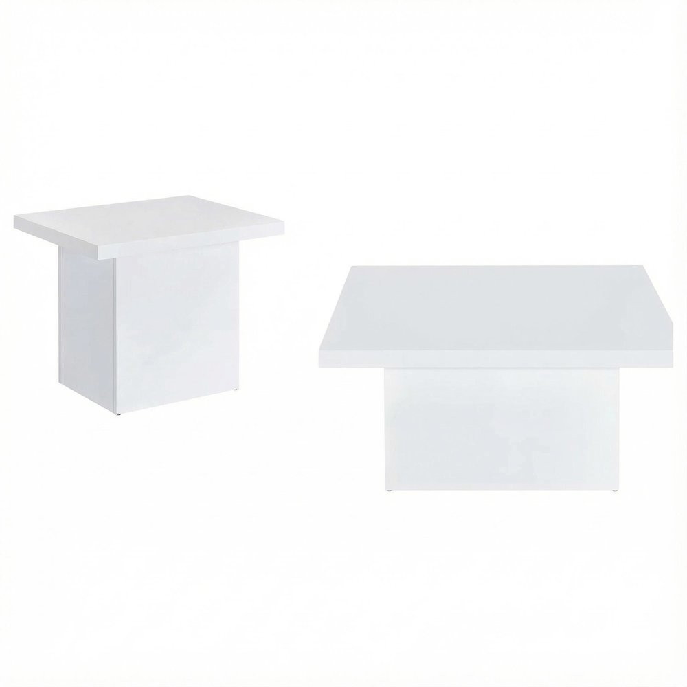 White 2-Piece Square Coffee and End Table Set with High Gloss Finish. Picture 1