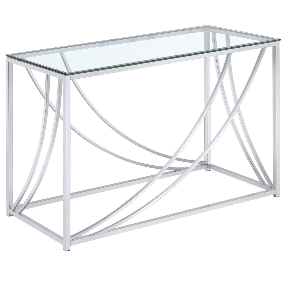 Elegant Console Table, Chrome Accents, Smooth Glass Top, Entryway Accent. Picture 1