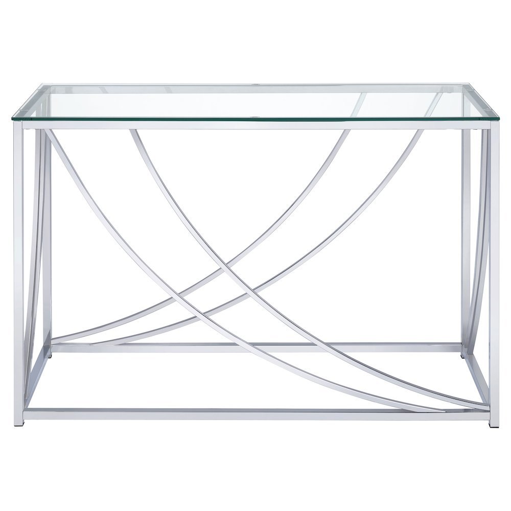 Elegant Console Table, Chrome Accents, Smooth Glass Top, Entryway Accent. Picture 4
