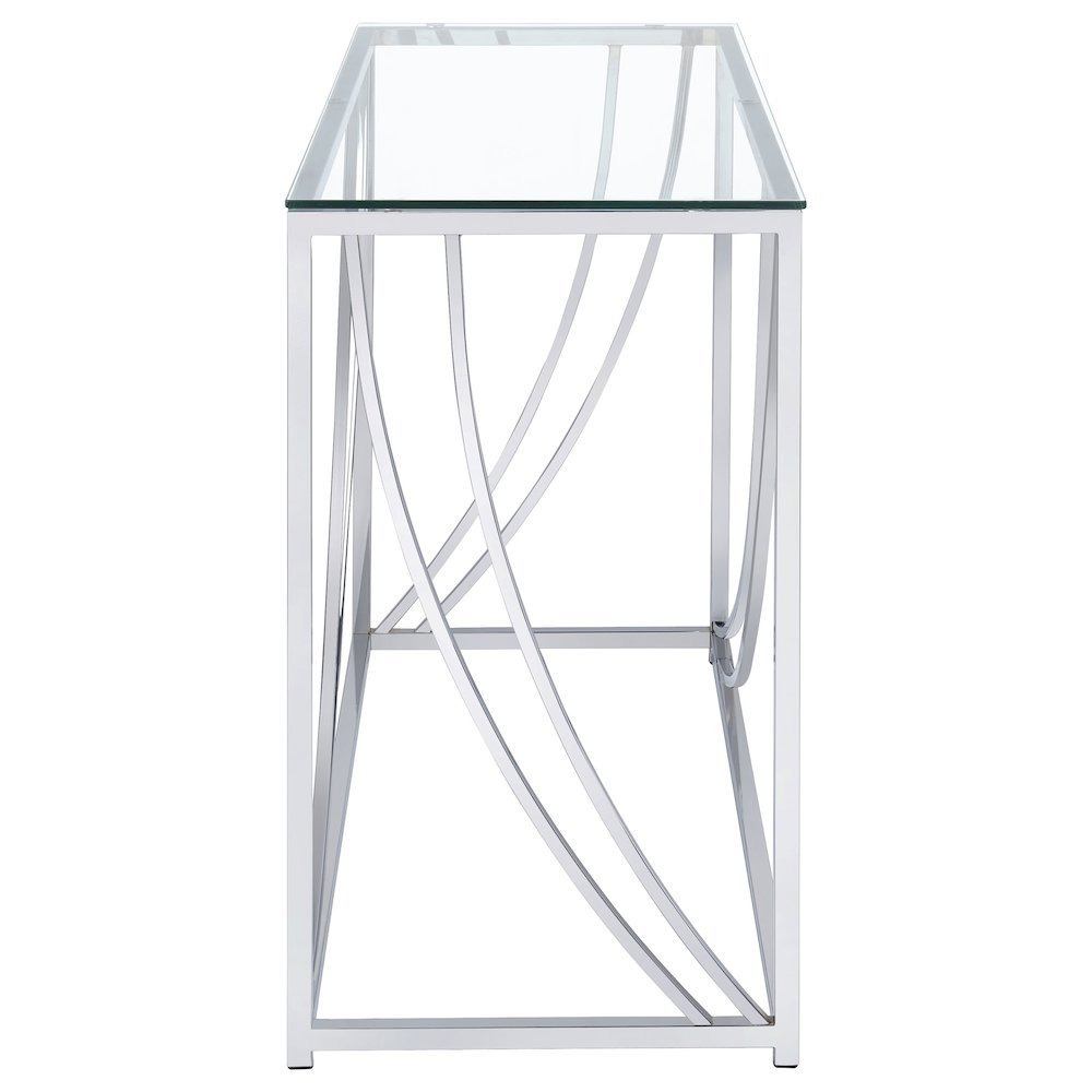 Elegant Console Table, Chrome Accents, Smooth Glass Top, Entryway Accent. Picture 5
