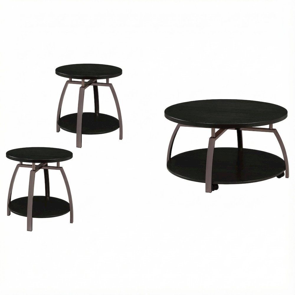 Dark Charcoal Round 3-Piece Coffee and End Table Set with Contemporary Design. Picture 1
