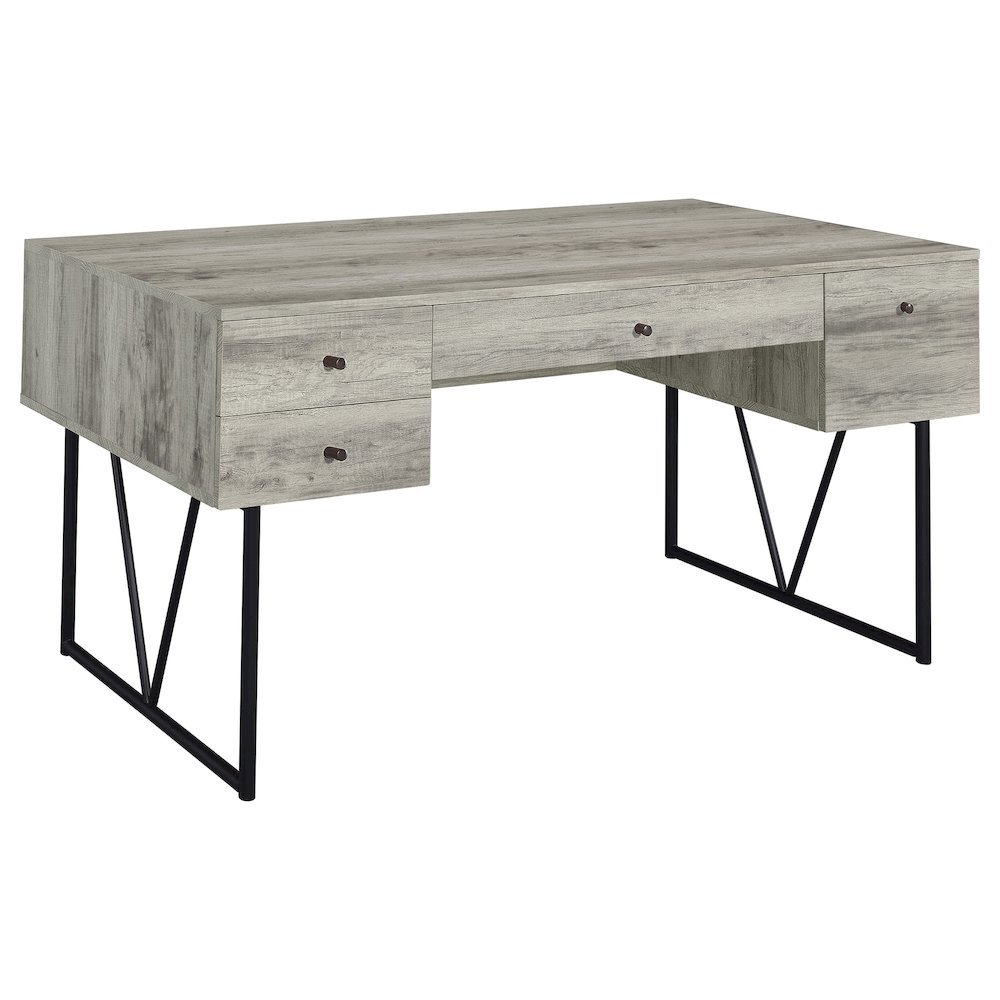 Rustic 4-Drawer Writing Desk 63-Inch, Grey Driftwood, Home Office. Picture 1