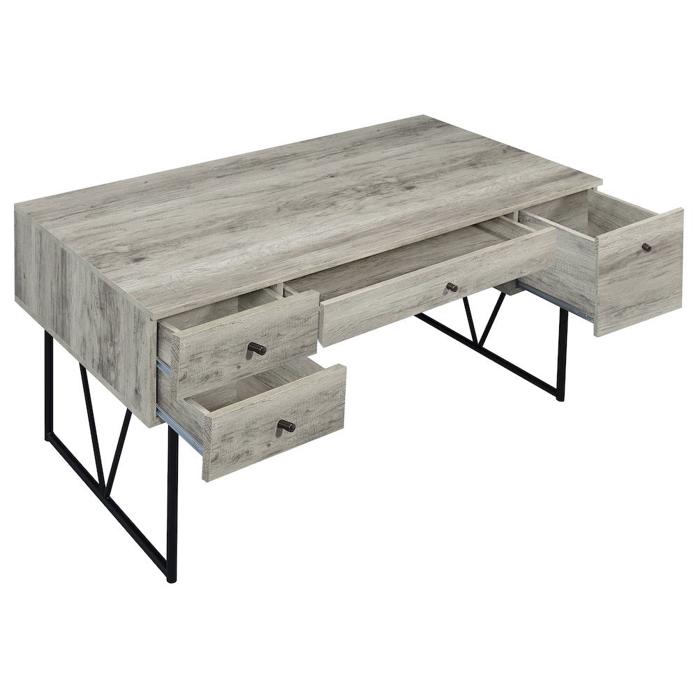 Rustic 4-Drawer Writing Desk 63-Inch, Grey Driftwood, Home Office. Picture 4