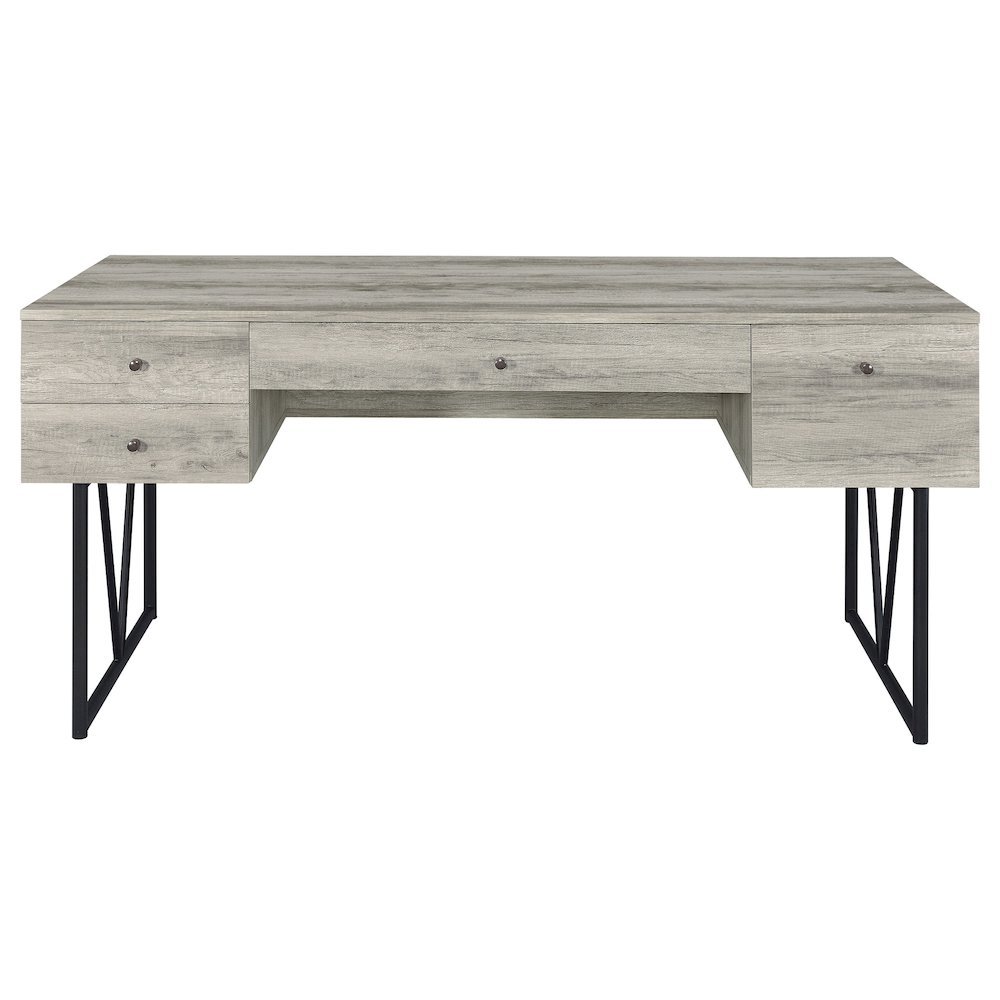Rustic 4-Drawer Writing Desk 63-Inch, Grey Driftwood, Home Office. Picture 5