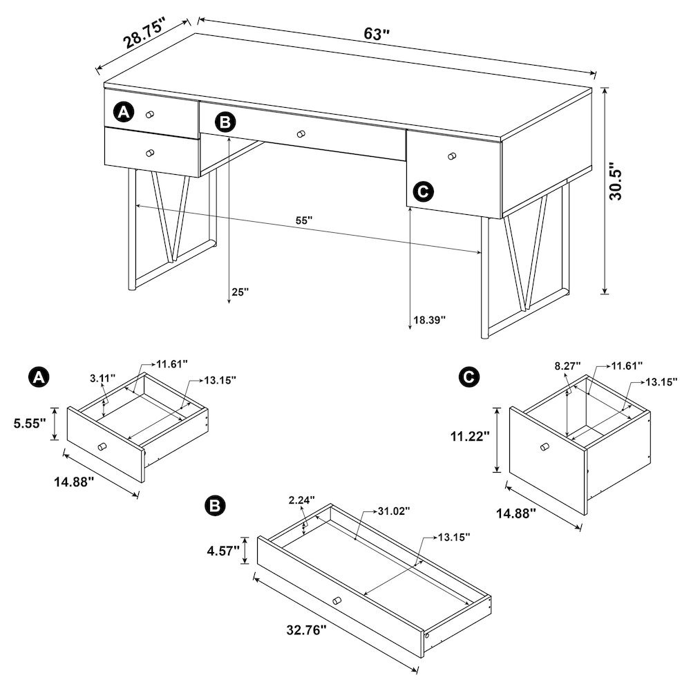 Rustic 4-Drawer Writing Desk 63-Inch, Grey Driftwood, Home Office. Picture 8