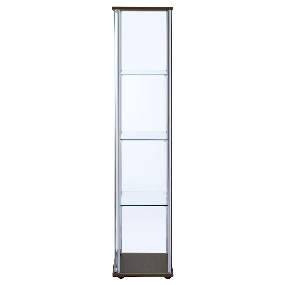 Modern Curio Cabinet, Clear Glass Shelves, Cappuccino Finish. Picture 5