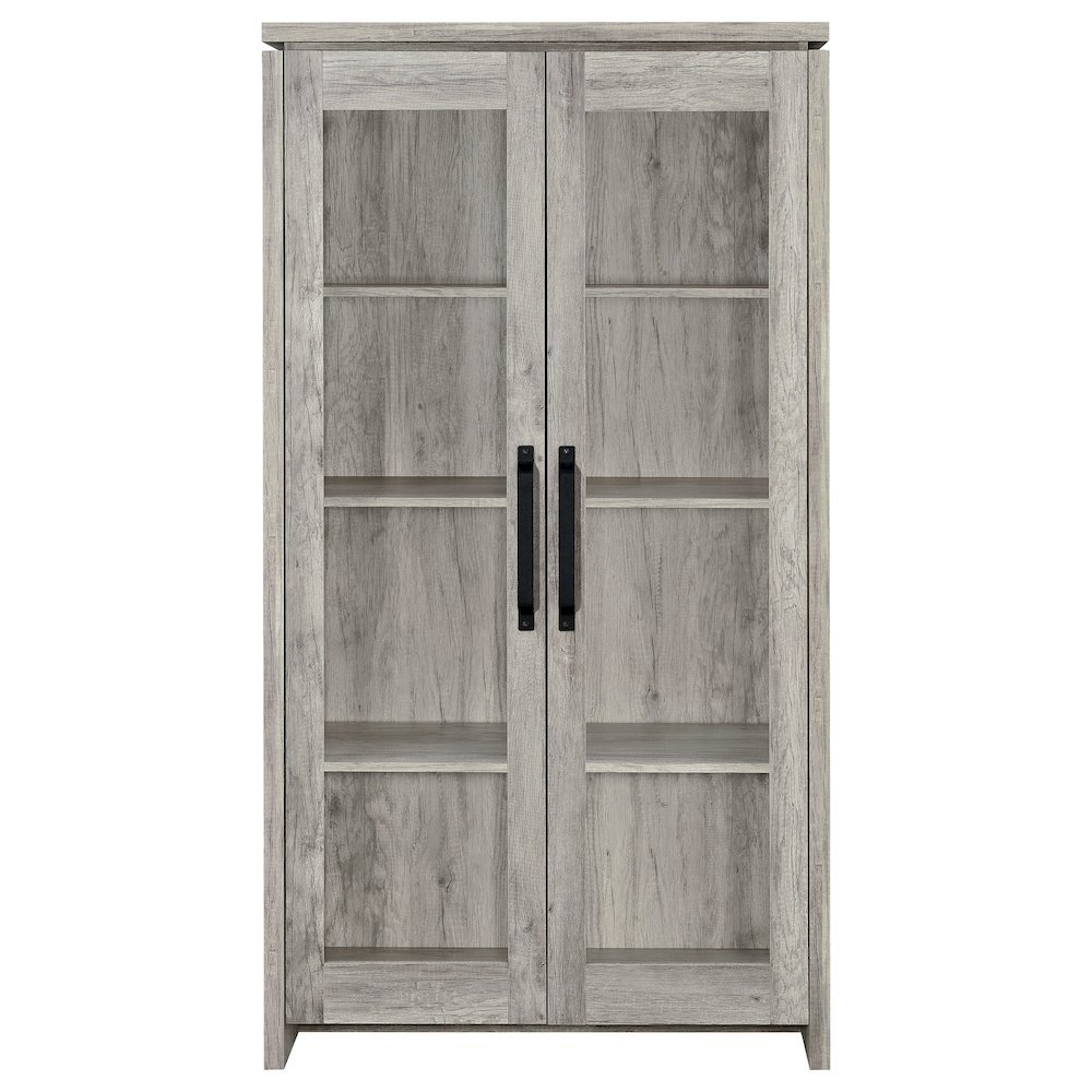 Modern 2-Door Tall Cabinet, Grey Driftwood, Glass Doors, Storage. Picture 4