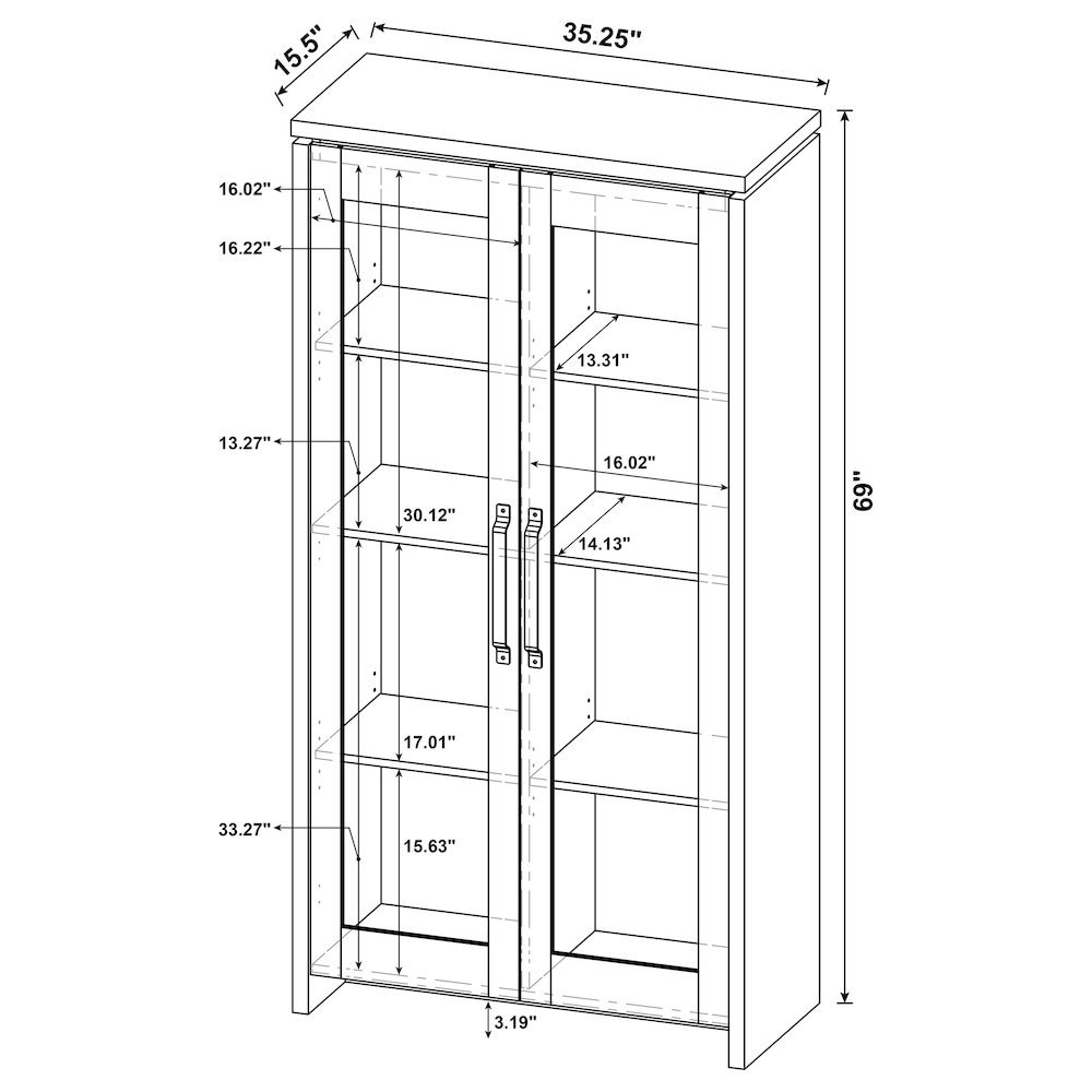 Modern 2-Door Tall Cabinet, Grey Driftwood, Glass Doors, Storage. Picture 9