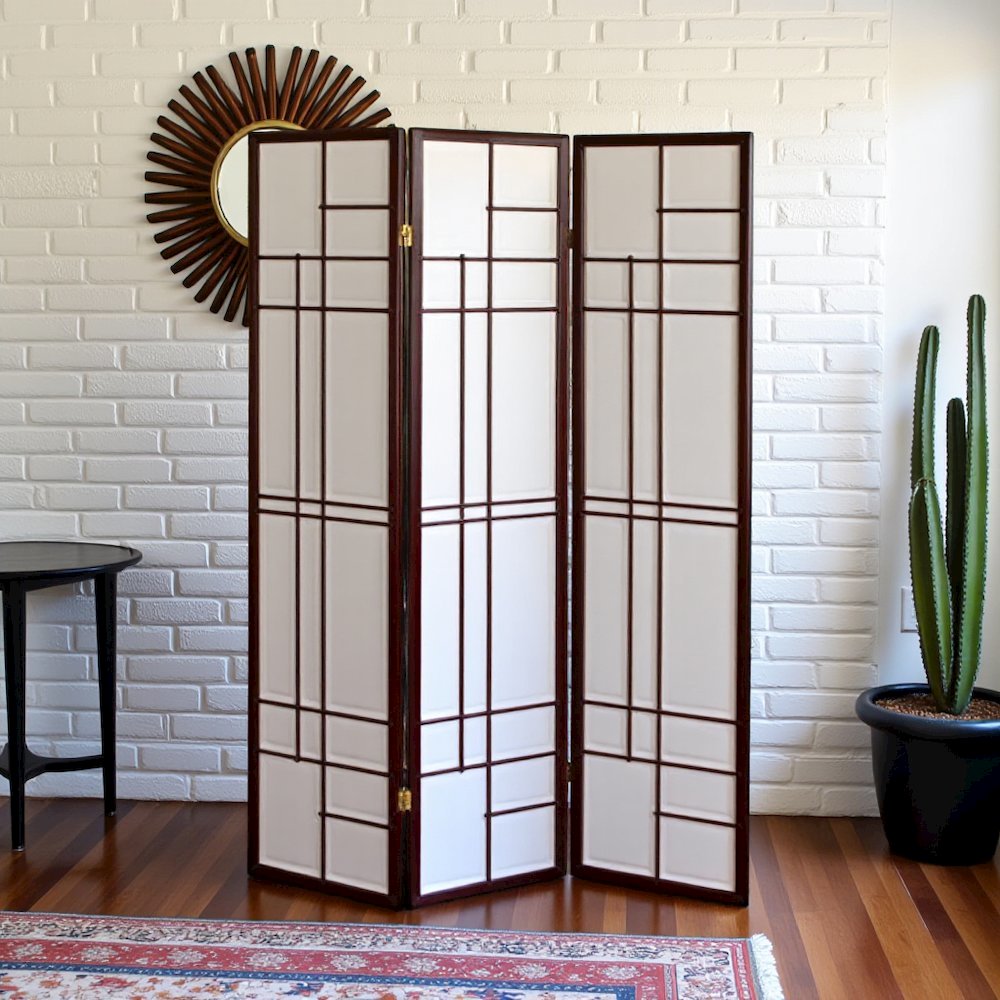 3-Panel Room Divider with Pine Wood Frame, Red Non-Woven Fabric Screen. Picture 4