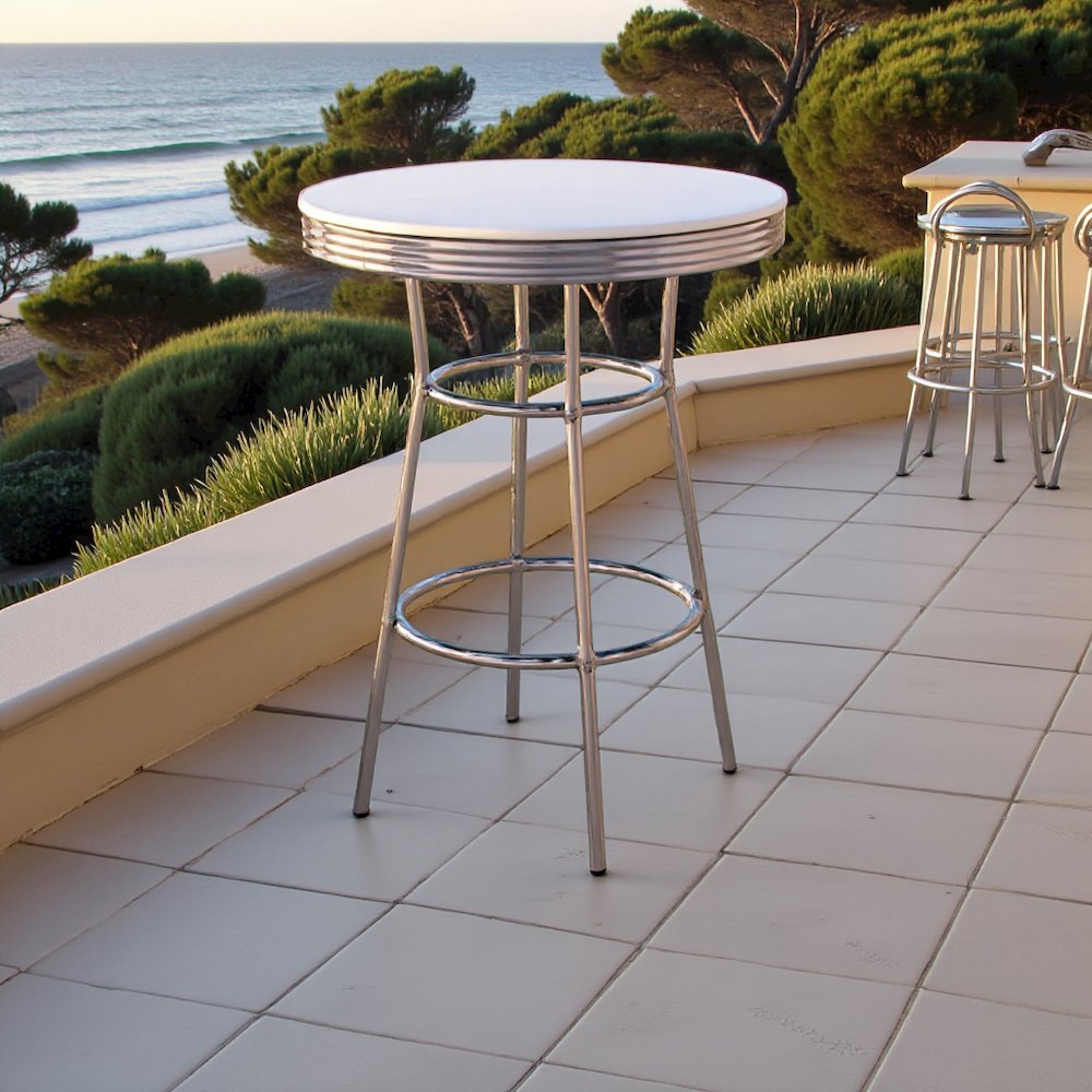 Round Bar Table with Chrome and Glossy White Finish, Bar Height Table. Picture 2