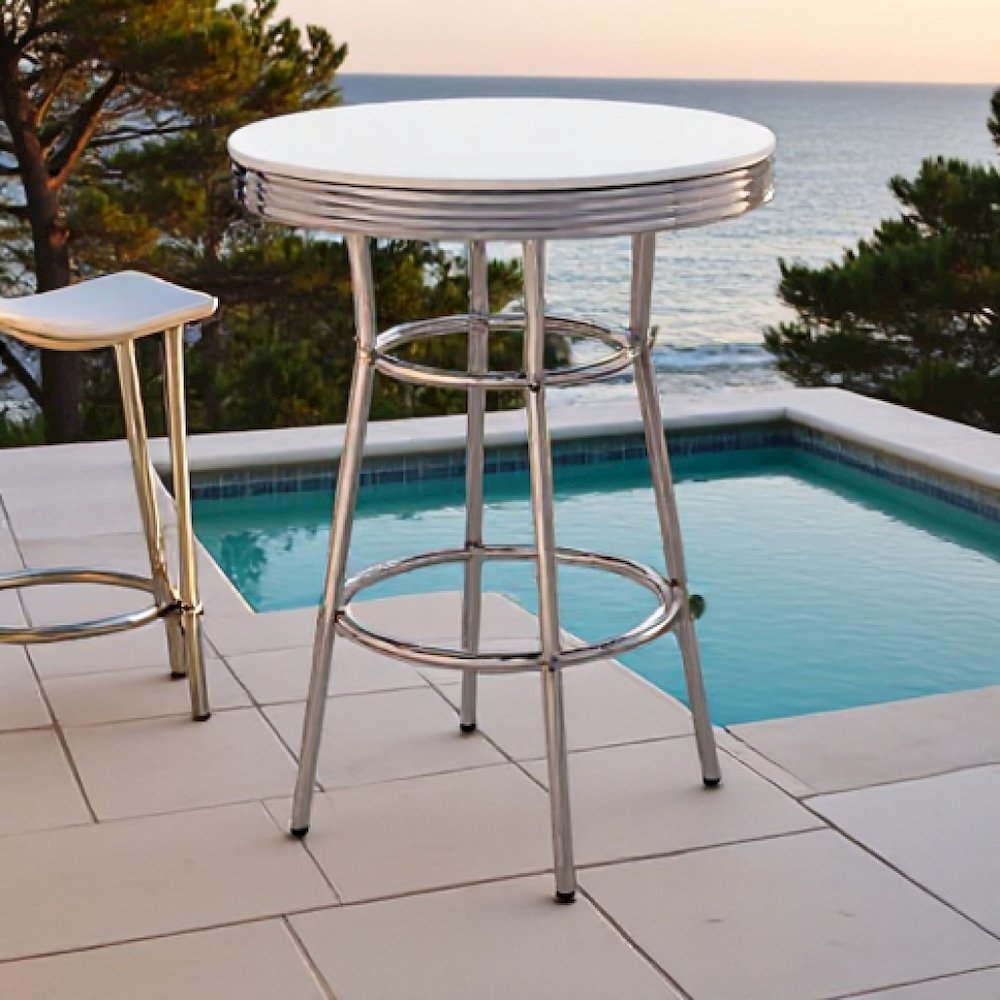 Round Bar Table with Chrome and Glossy White Finish, Bar Height Table. Picture 3
