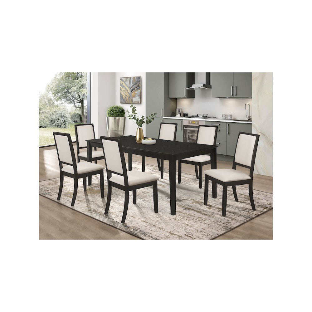 Louise 7-piece Rectangular Extension Leaf Dining Set Black. Picture 7