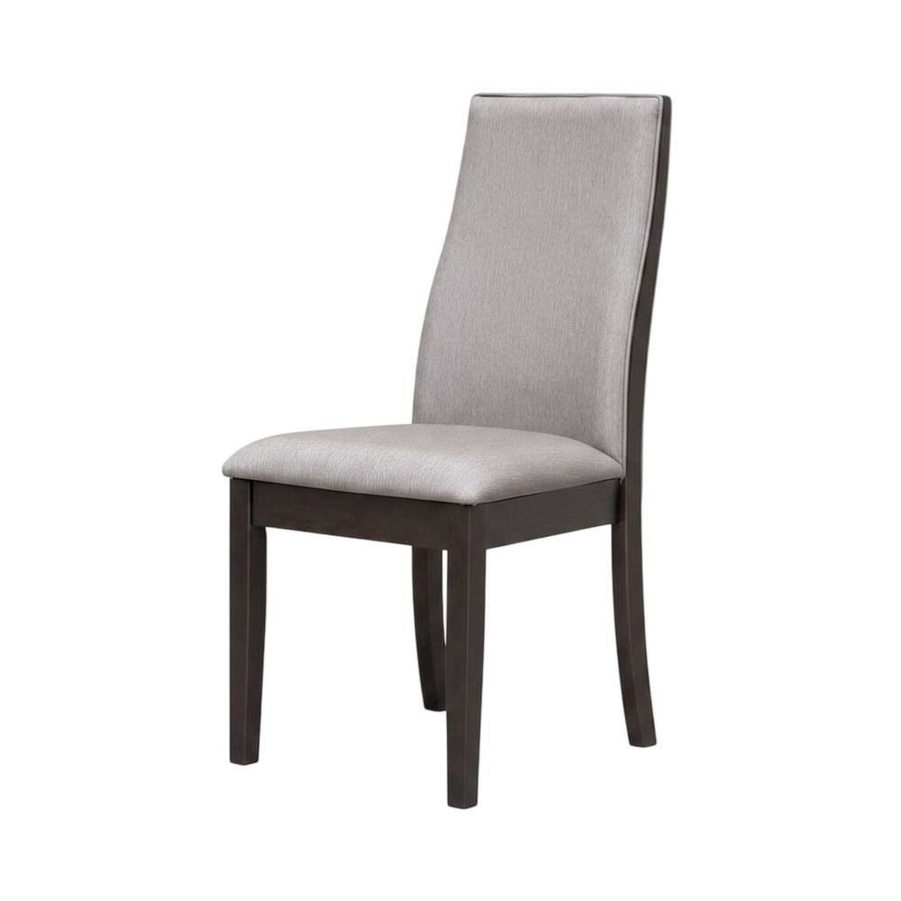 Polyester Upholstered Farmhouse Dining Chair, Espresso Legs, Taupe, Set of 2. Picture 3