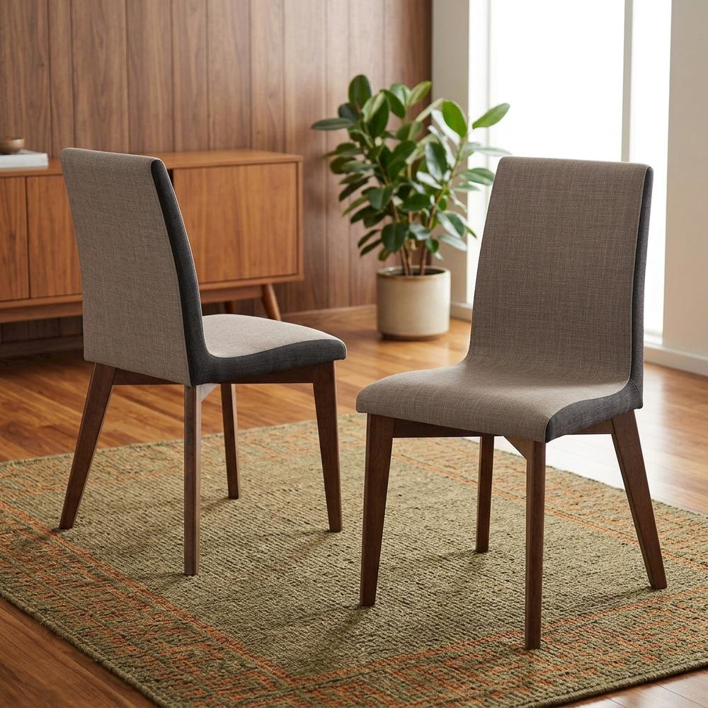 Mid-Century Modern Upholstered Dining Chair with Wood Legs, Set of 2. Picture 4