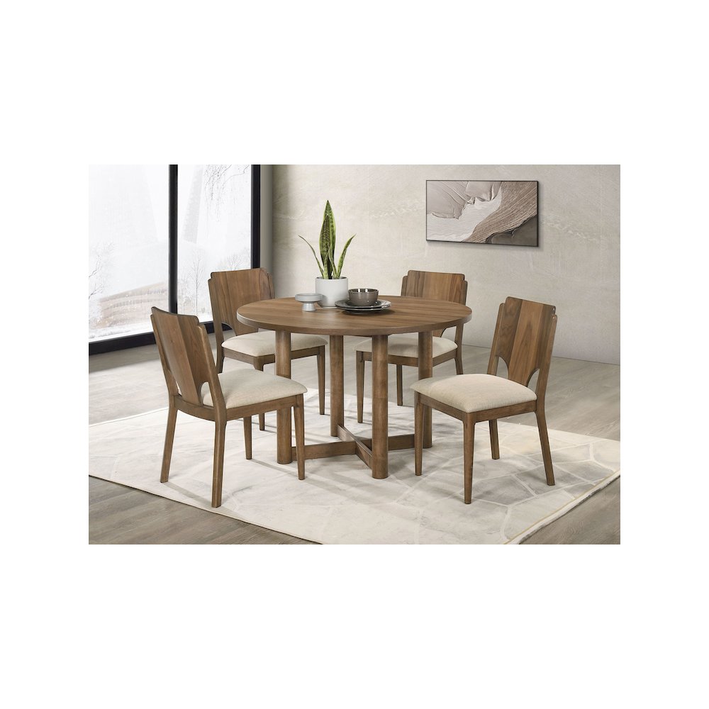 Crestmore 5-piece 46-inch Round Wood Dining Table Set Walnut. Picture 10