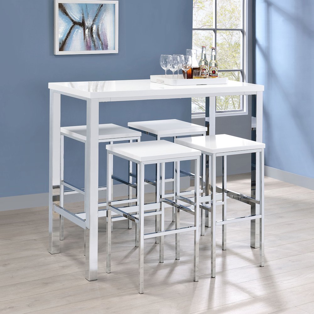Natividad 5-piece Pub Height Bar Table Set White High Gloss. Picture 10