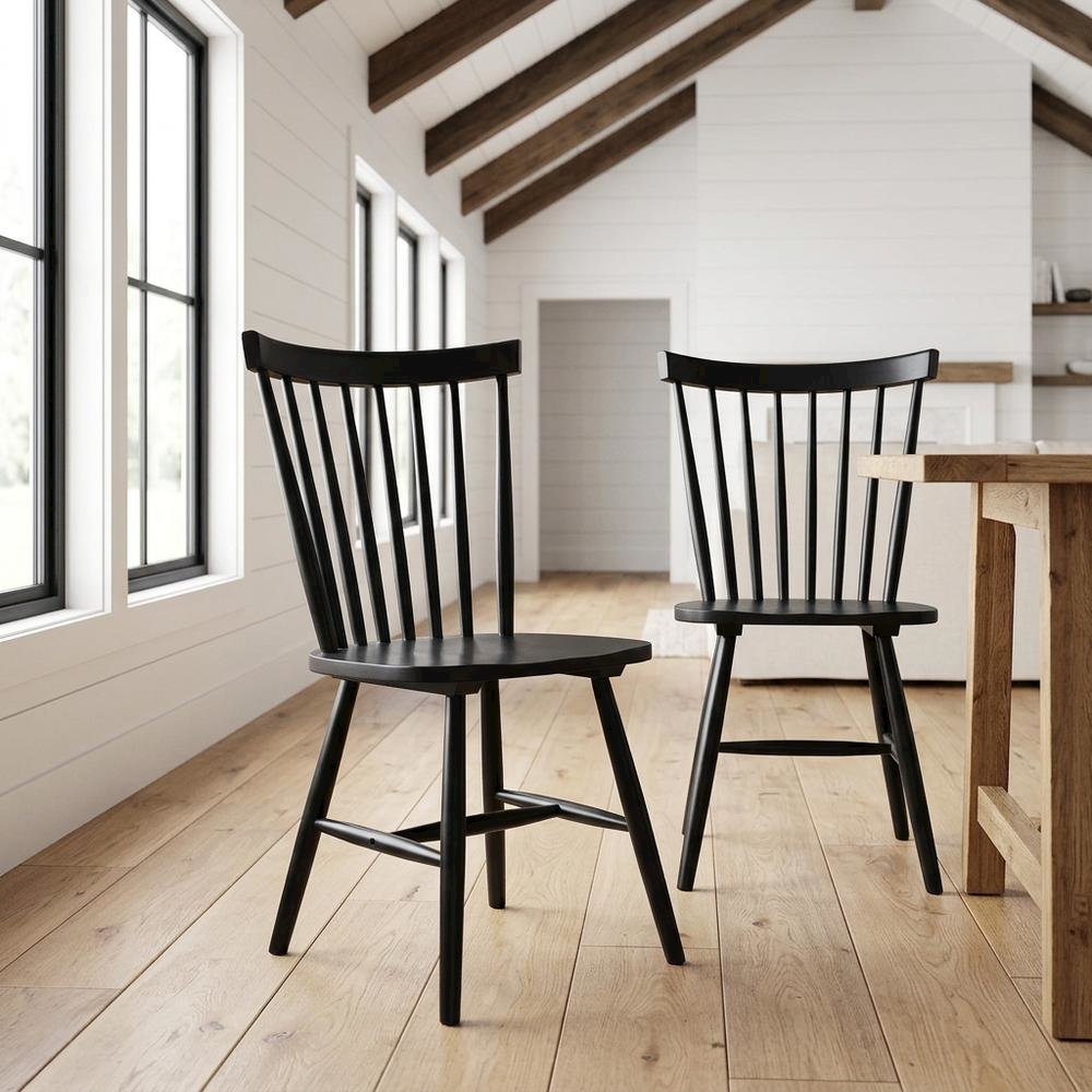 Windsor Wood Farmhouse Dining Side Chair, Black, Set of 2. Picture 4
