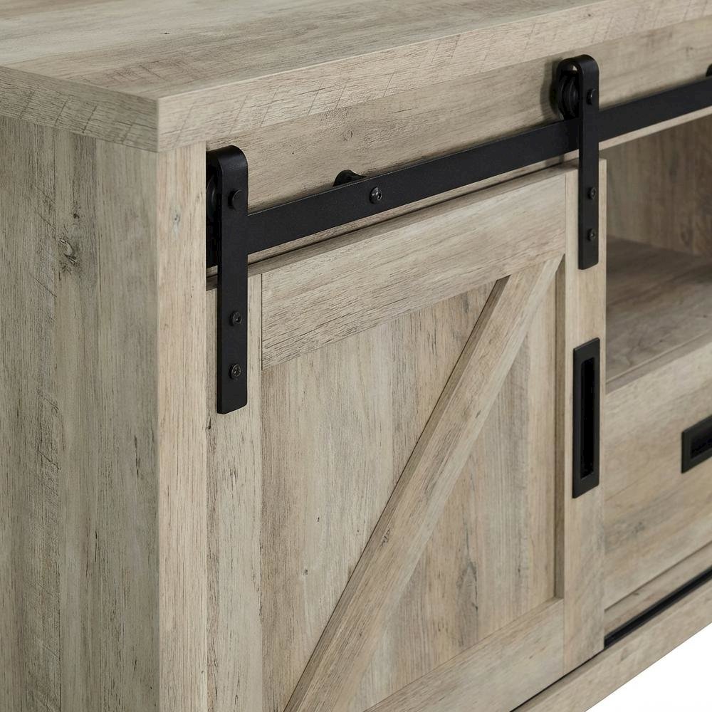 Brown Wood 2-Door TV Stand with Farmhouse Design and Distressed Finish. Picture 5