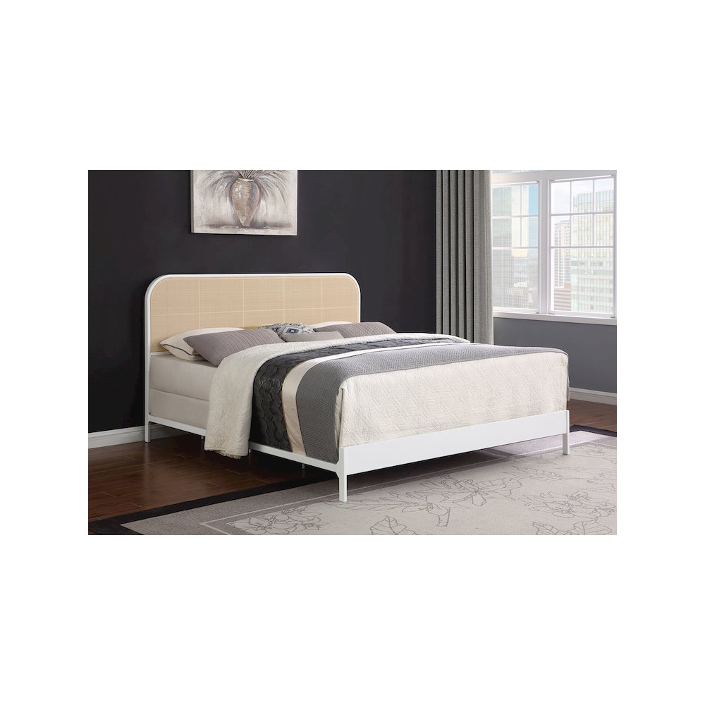 Amherst Radio Weave Rattan Metal Eastern King Bed White. Picture 9