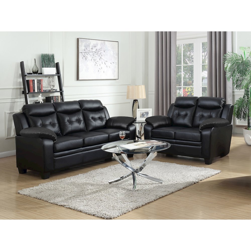 Finley 2-piece Upholstered Padded Arm Tufted Sofa Set Black. Picture 11