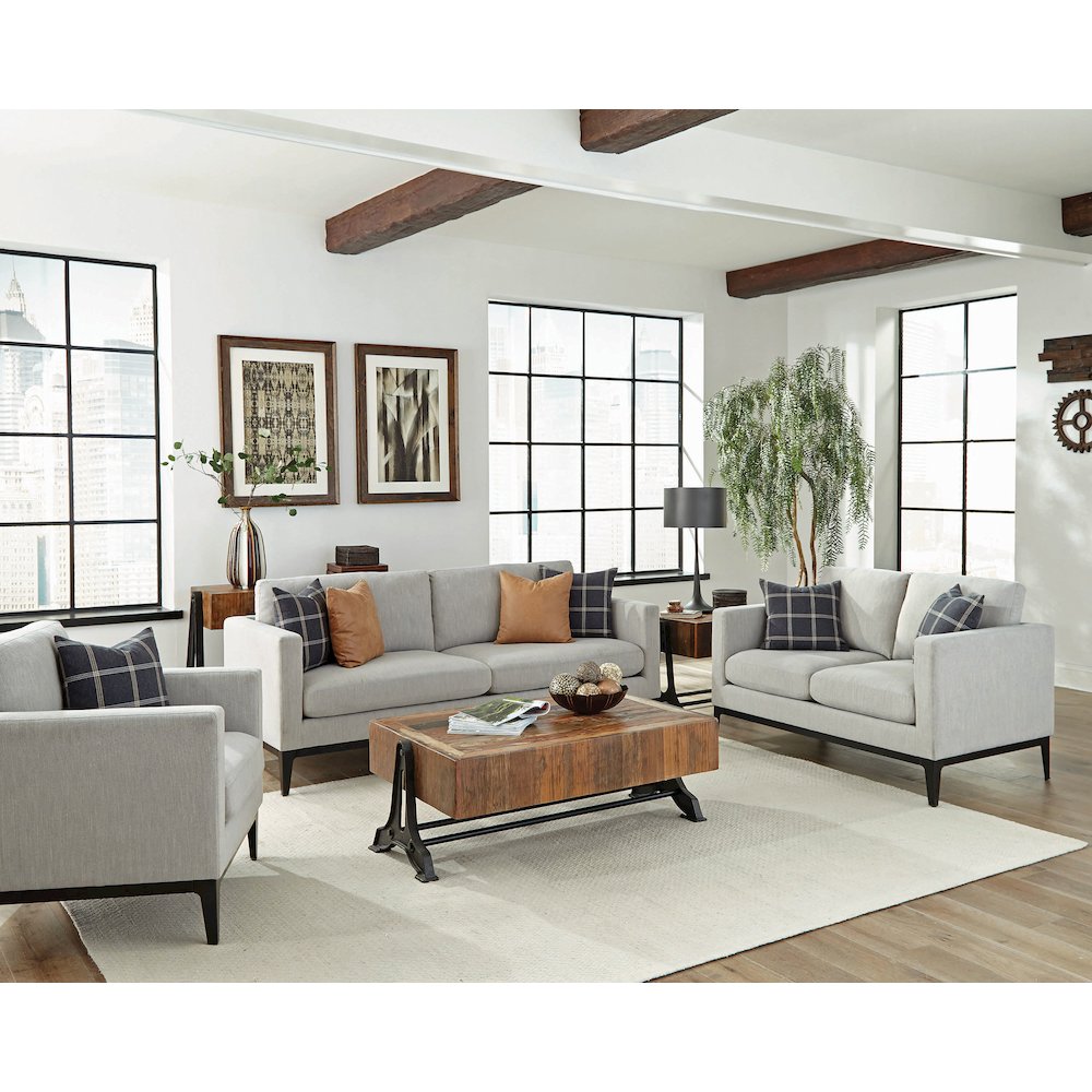 Apperson 3-piece Upholstered Track Arm Sofa Set Light Grey. Picture 13